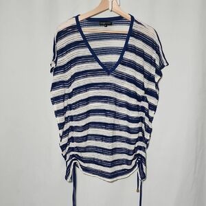 Navy and White Striped Women Swim Coverup